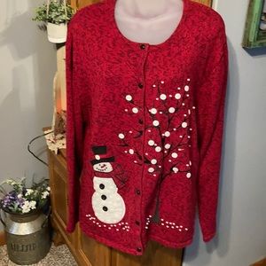 Mandal Bay Buttons Snowman Cardigan Sz XXL Winter Holiday Sweater